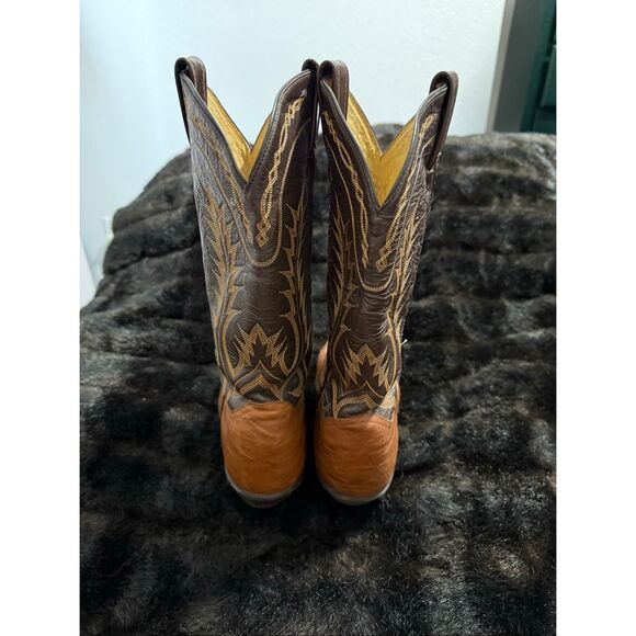 Vintage Tony Lama Two Tone Cowboy Boots Men's 9.5 D 9.5d Caramel / Brown USA - Picture 4 of 5